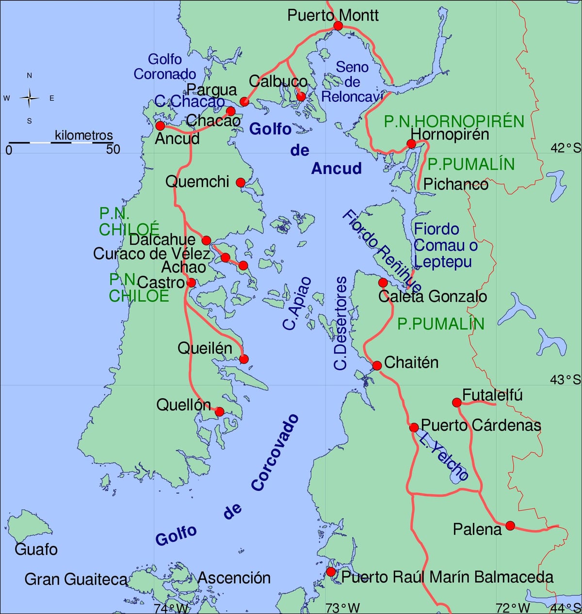 মানচিত্র chiloe চিলি